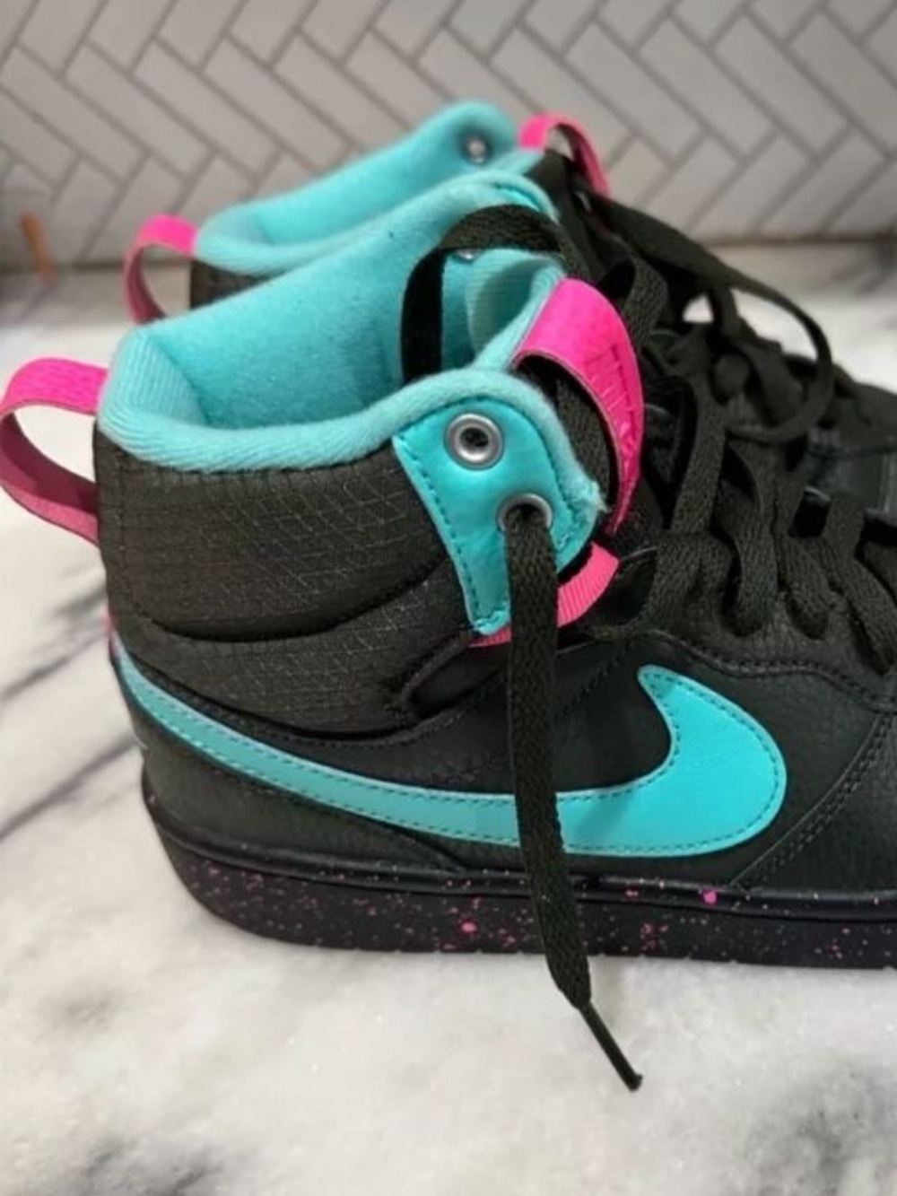 Nike High-Top Sneakers in Black with Teal & Pink Accents
